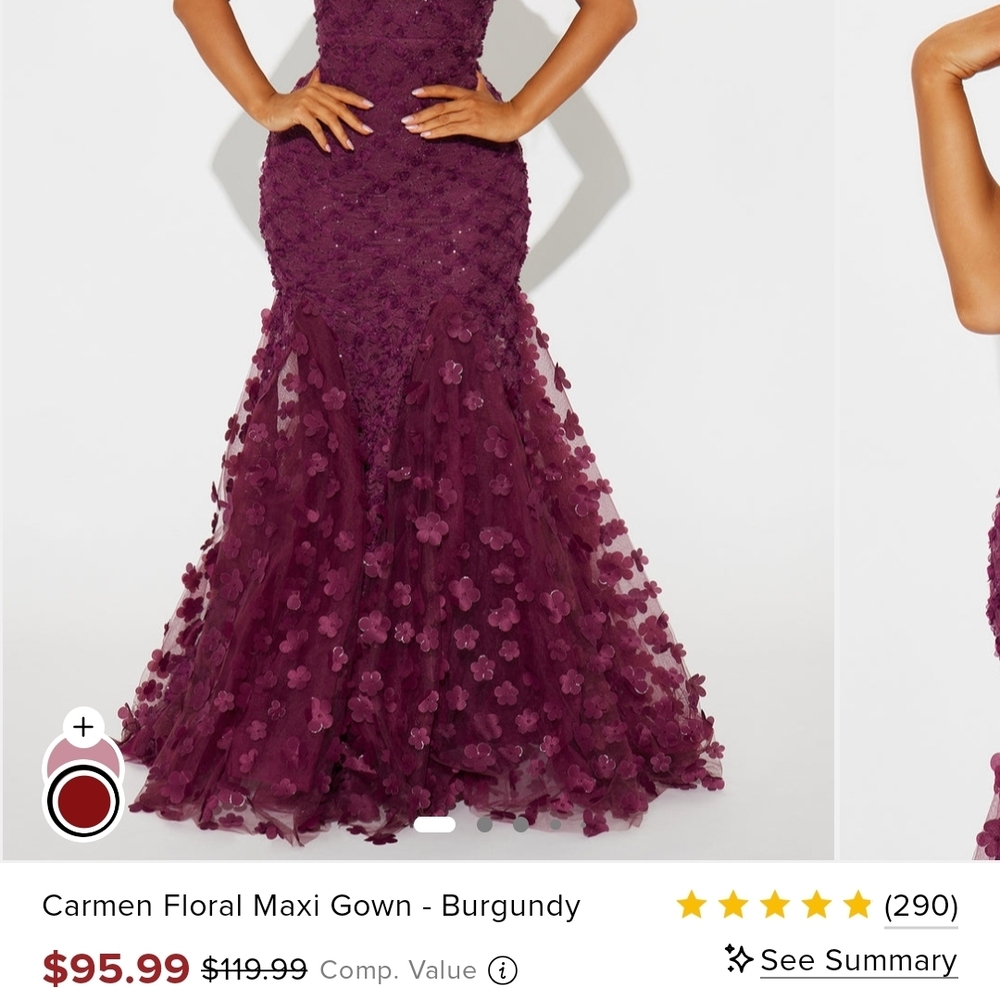 Fashion Nova Burgundy Floral Maxi Prom Dress